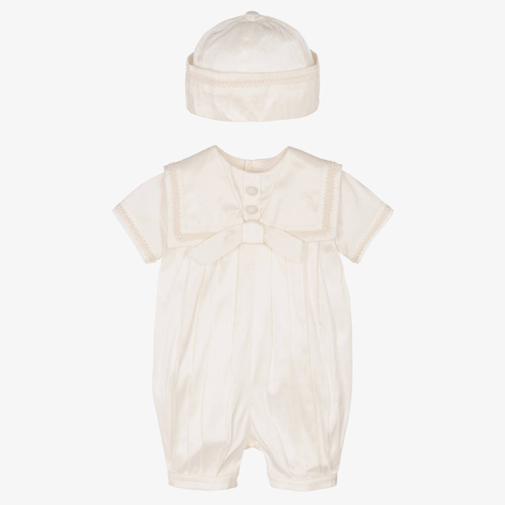 Sarah Louise-Boys Ivory Silk Babysuit Set | Childrensalon Outlet