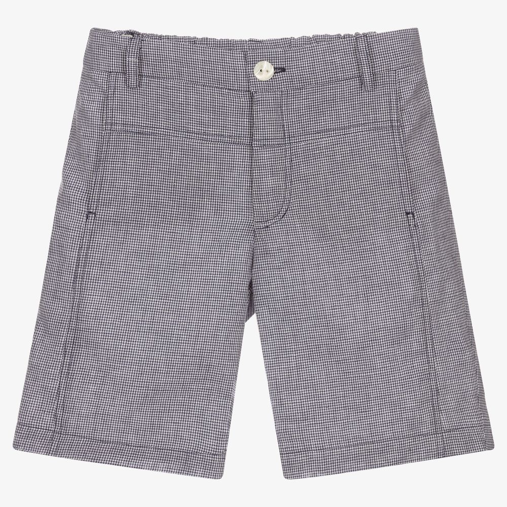 Sarah Louise - Boys Navy Blue Check Shorts | Childrensalon