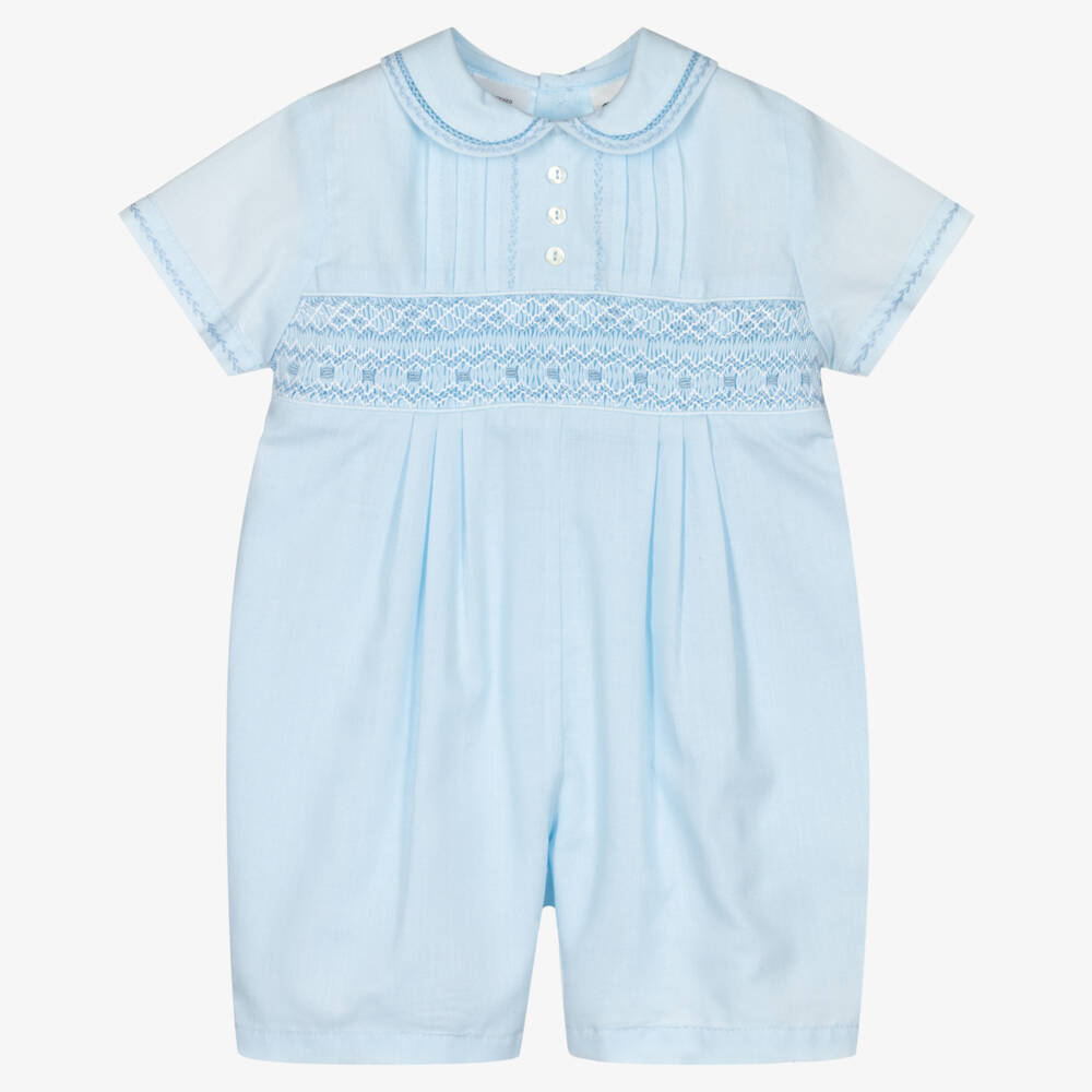 Sarah Louise-Boys Pale Blue Hand-Smocked Shortie | Childrensalon Outlet