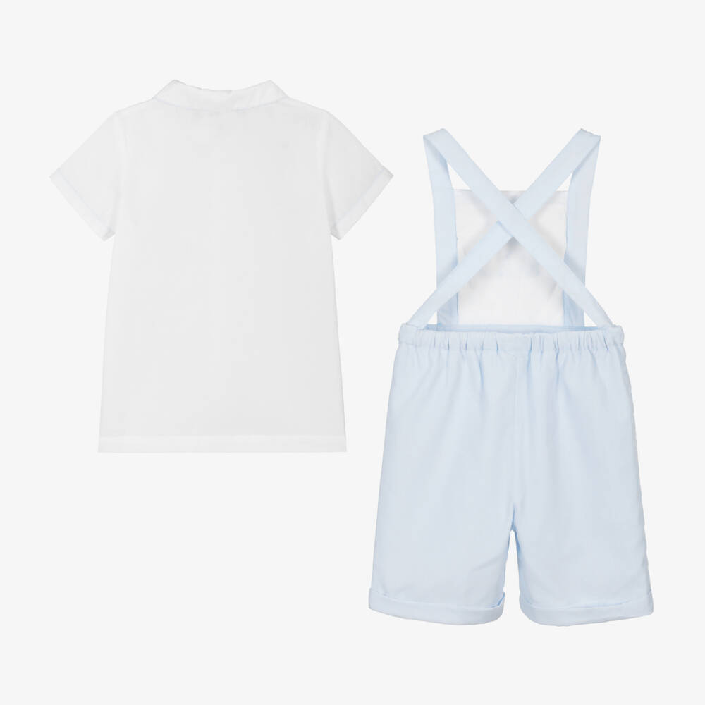 Sarah Louise-Boys Pale Blue Smocked Dungaree Shorts Set | Childrensalon Outlet