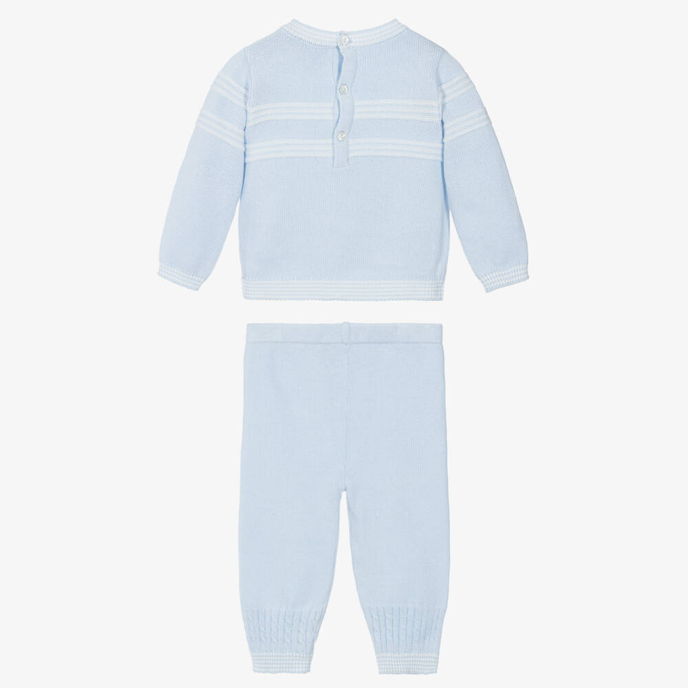 Sarah Louise-Boys Pale Blue & White Stripe Cotton Knit Trouser Set | Childrensalon Outlet