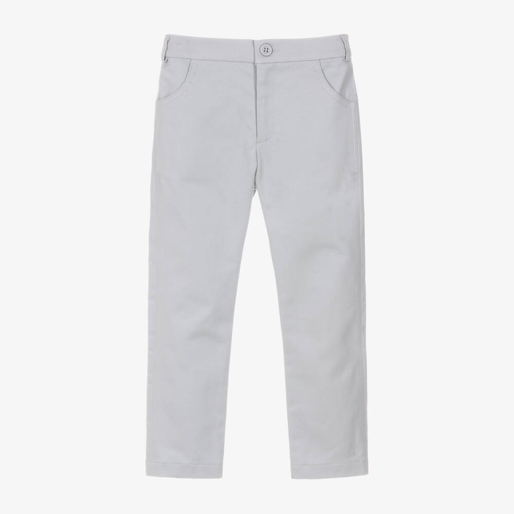Sarah Louise-Boys Pale Grey Cotton Twill Trousers | Childrensalon Outlet