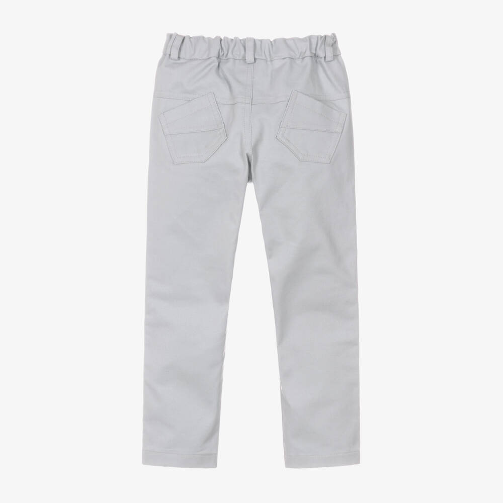 Sarah Louise-Boys Pale Grey Cotton Twill Trousers | Childrensalon Outlet