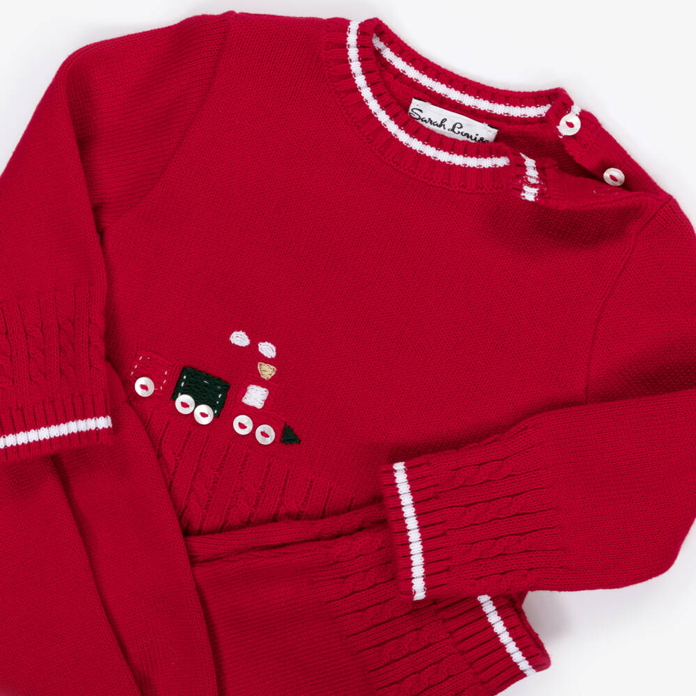 Sarah Louise-Boys Red Cotton Knit Trouser Set  | Childrensalon Outlet