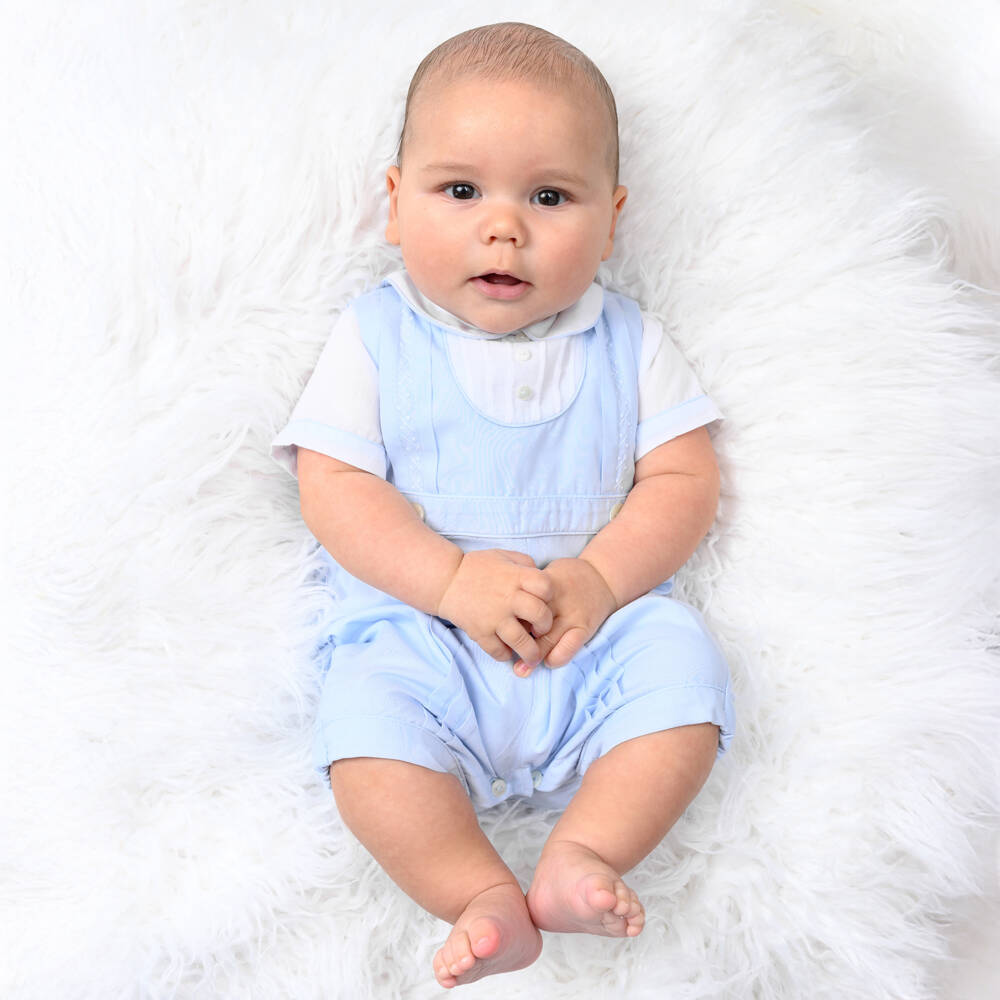 Sarah Louise-Boys' Sky Pintuck Romper Delight | Childrensalon Outlet