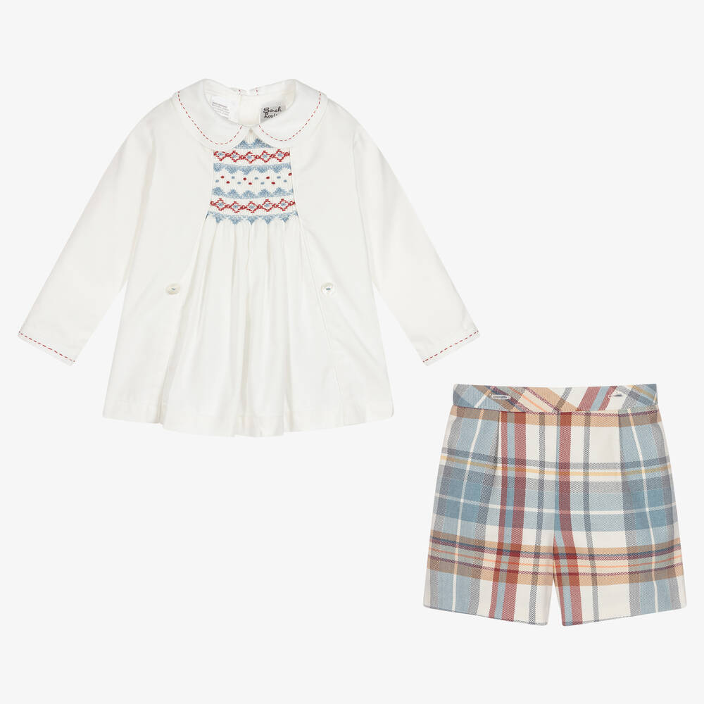 Sarah Louise-Boys Smocked Tartan Buster Suit | Childrensalon Outlet