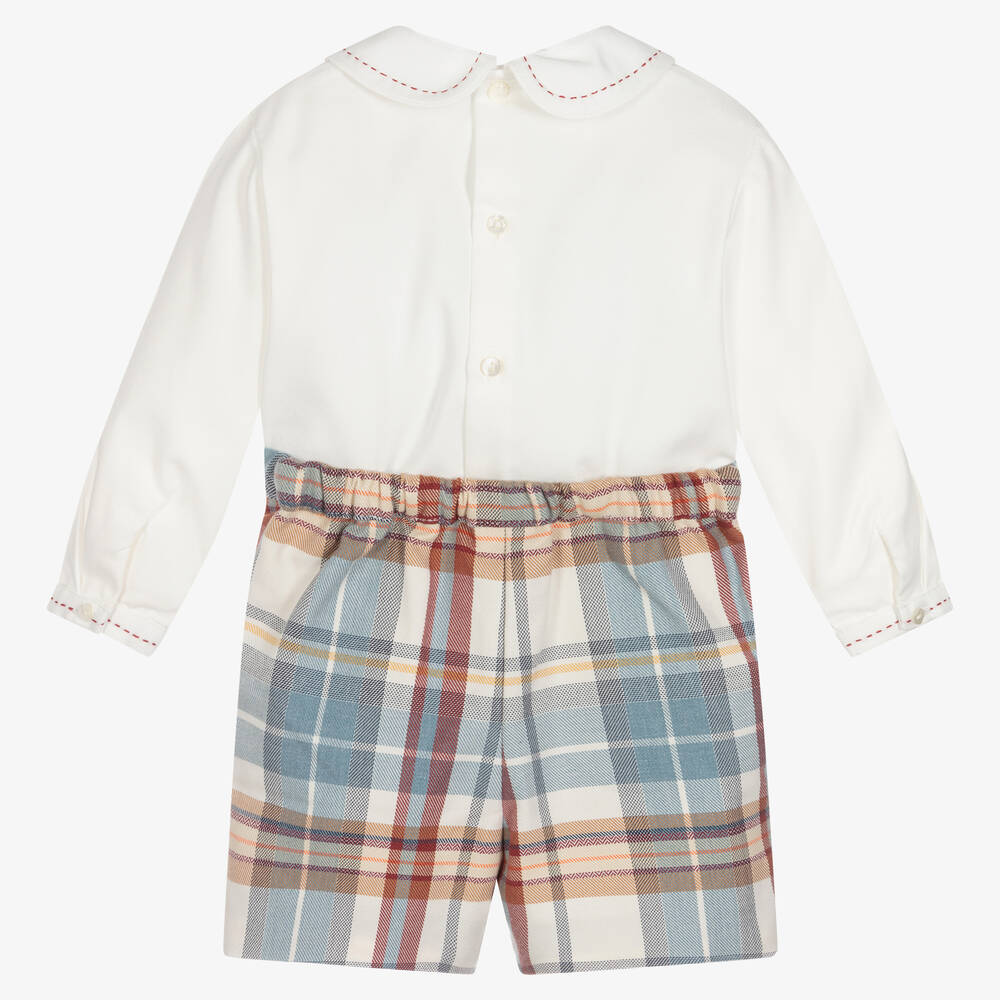 Sarah Louise-Boys Smocked Tartan Buster Suit | Childrensalon Outlet