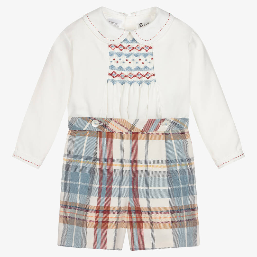 Sarah Louise-بِدلة رسمية مزيج قطن لون عاجي وأزرق للأولاد | Childrensalon Outlet