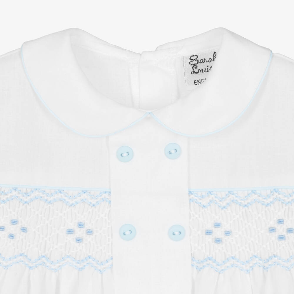 سارا لويز-بِدلة رسمية مزيج قطن لون أبيض وأزرق للأولاد | Childrensalon Outlet