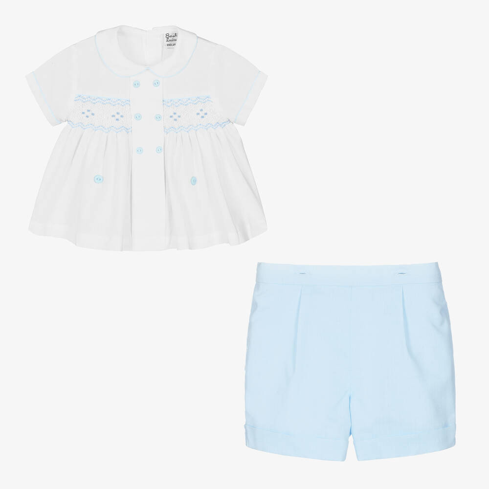 سارا لويز-بِدلة رسمية مزيج قطن لون أبيض وأزرق للأولاد | Childrensalon Outlet