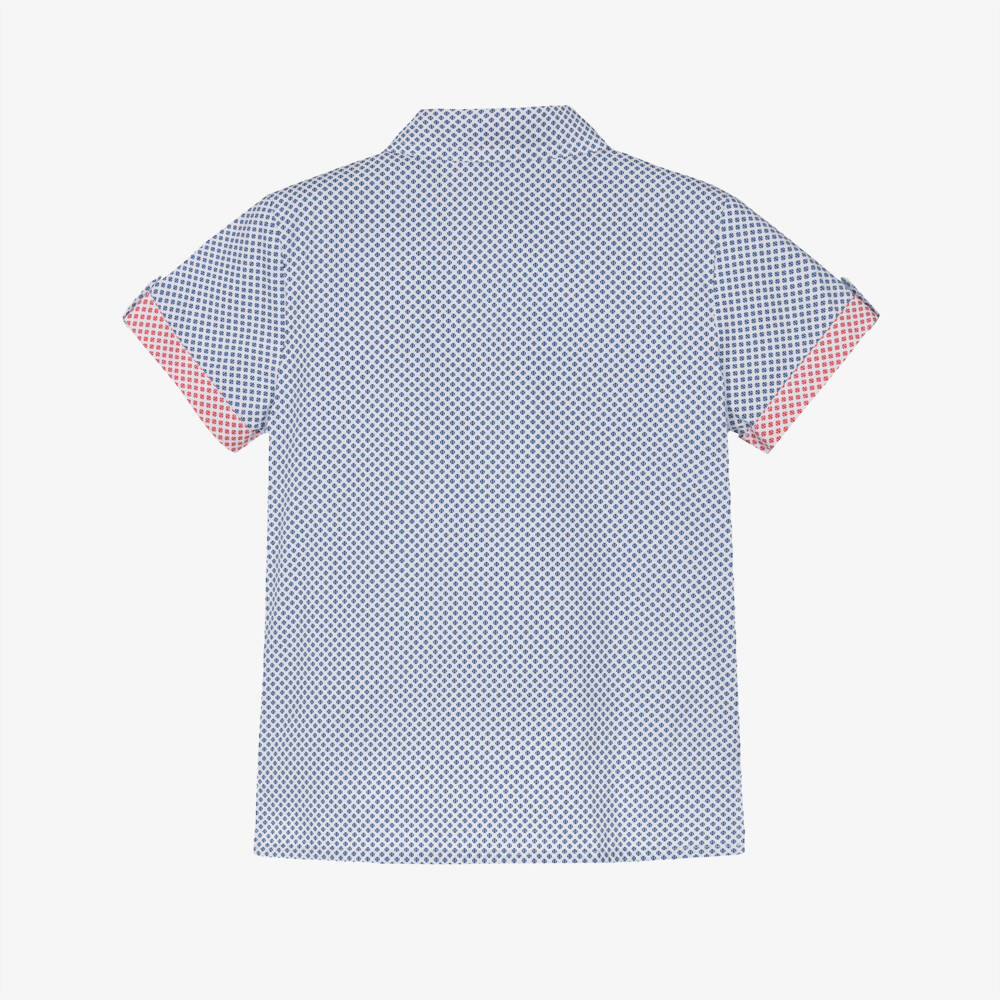 سارا لويز-Boys White & Blue Cotton Shirt with Contrasting Trim | Childrensalon Outlet