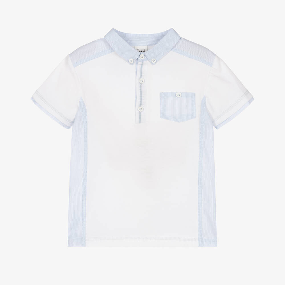 Sarah Louise - Boys White & Blue Polo Shirt | Childrensalon