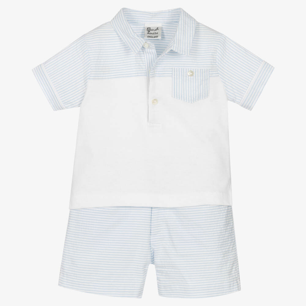 Sarah Louise-Boys White & Blue Shorts Set | Childrensalon Outlet