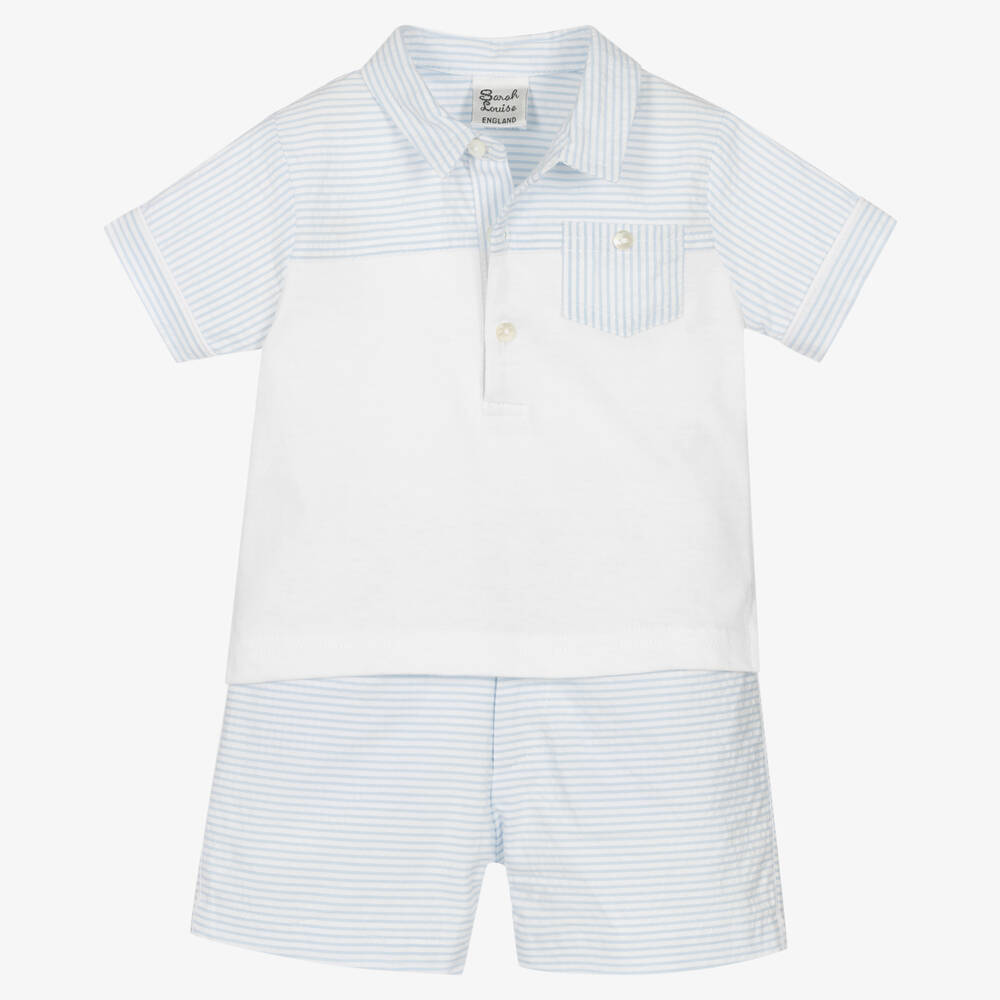 Sarah Louise - Boys White & Blue Shorts Set | Childrensalon