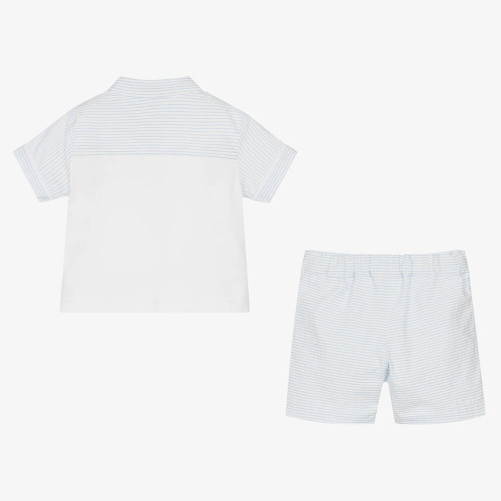 Sarah Louise-Boys White & Blue Shorts Set | Childrensalon Outlet