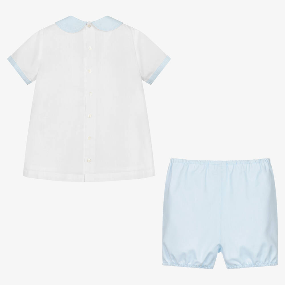 Sarah Louise-Boys White & Blue Shorts Set | Childrensalon Outlet