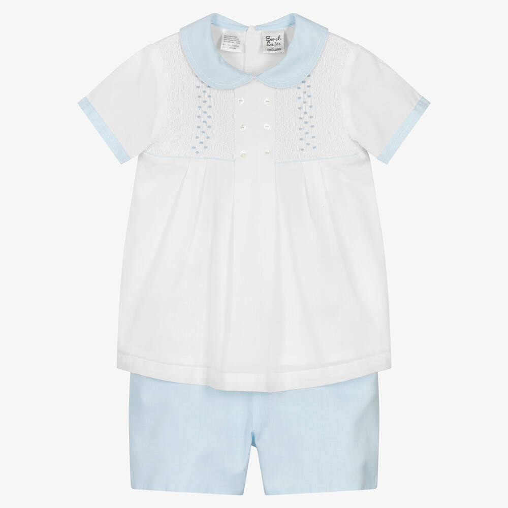 Sarah Louise - Boys White & Blue Shorts Set | Childrensalon