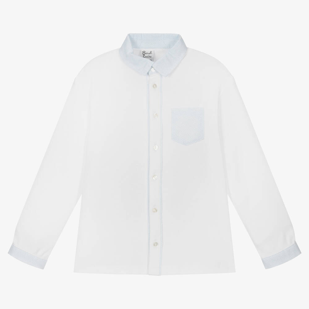 Sarah Louise - Boys White Cotton Jersey Shirt | Childrensalon