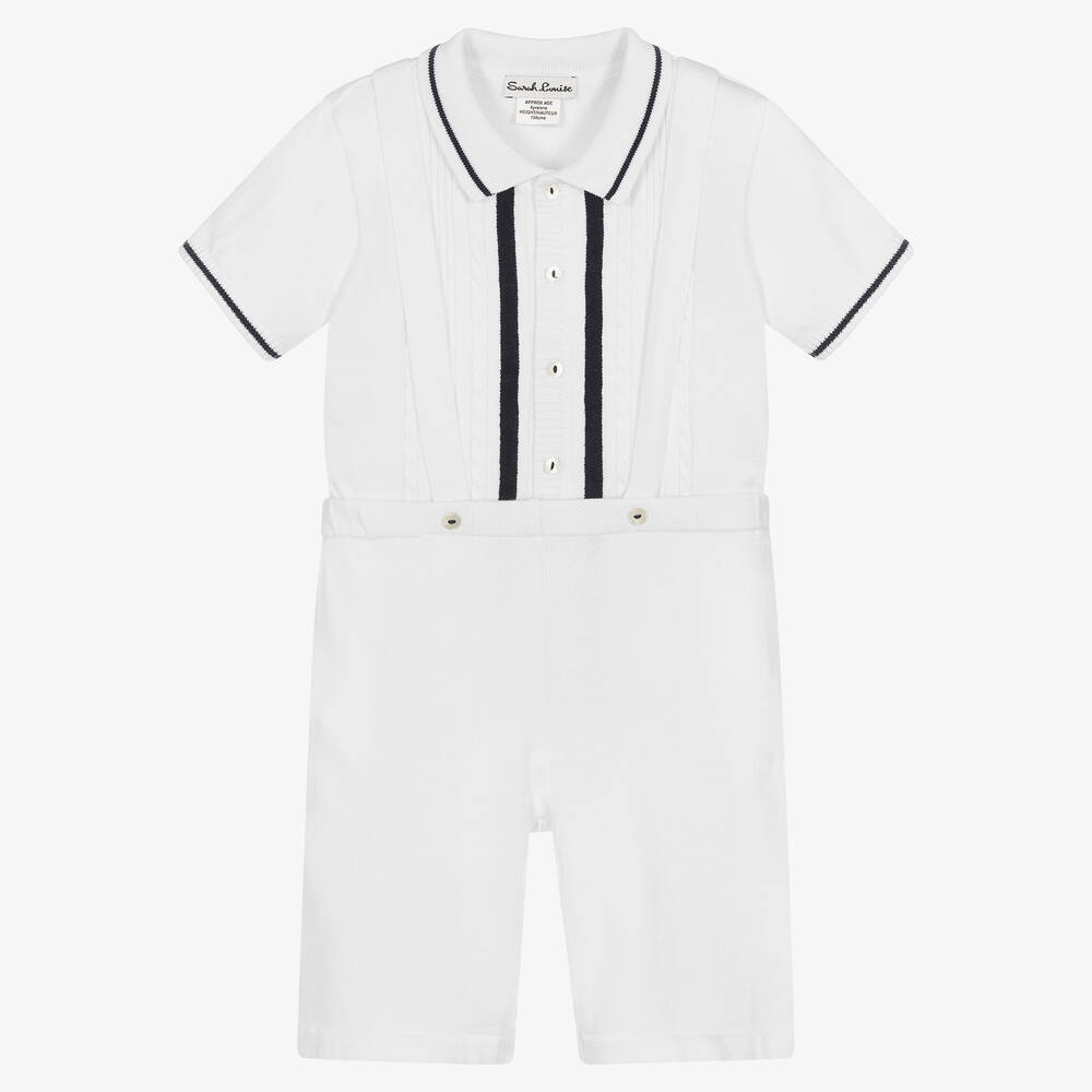 Sarah Louise - Boys White Cotton Knit Shorts Set | Childrensalon