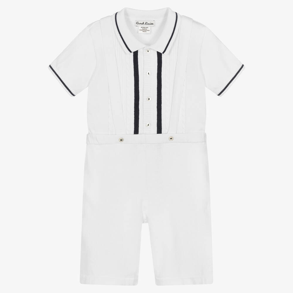 Sarah Louise-Boys White Cotton Knit Shorts Set | Childrensalon Outlet