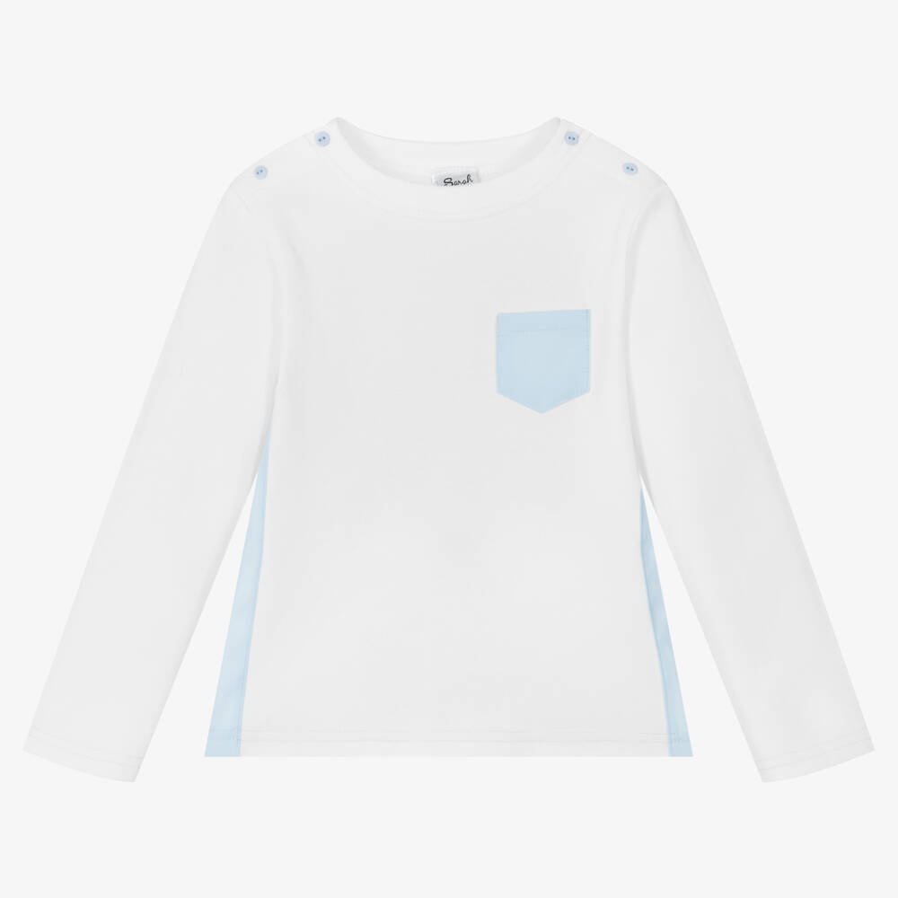 Sarah Louise - Boys White Cotton Piqué Top | Childrensalon