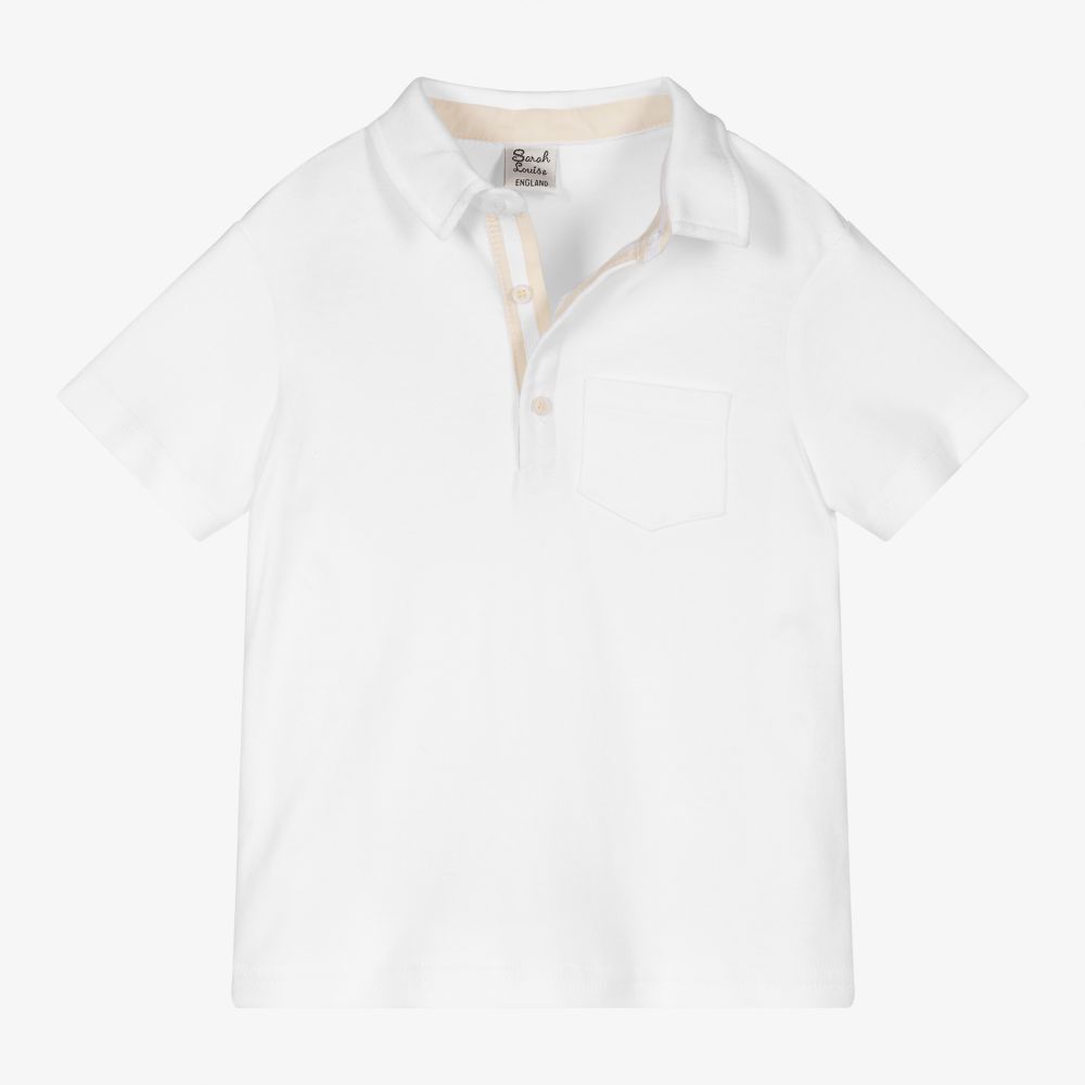 Sarah Louise-Boys White Cotton Polo Shirt | Childrensalon Outlet