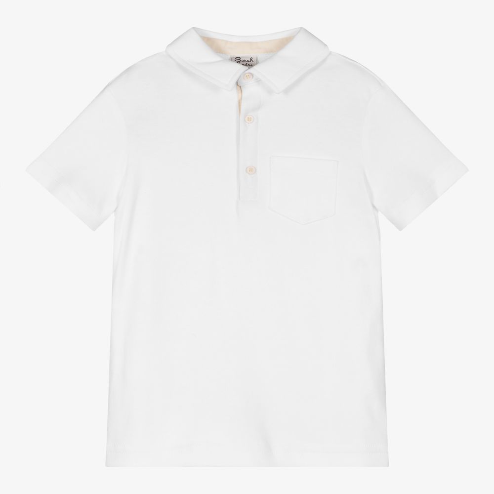 Sarah Louise - Boys White Cotton Polo Shirt | Childrensalon