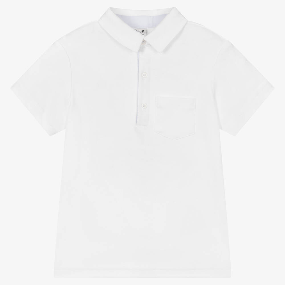 Sarah Louise - Boys White Cotton Polo Shirt | Childrensalon