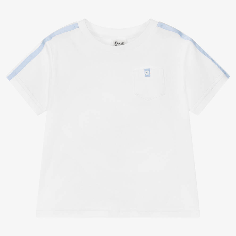 Sarah Louise - Boys White Cotton T-Shirt | Childrensalon