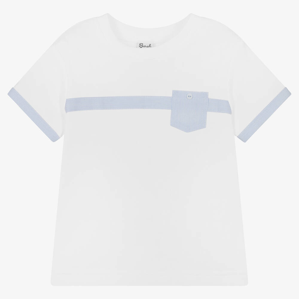 Sarah Louise - Boys White Cotton T-Shirt  | Childrensalon