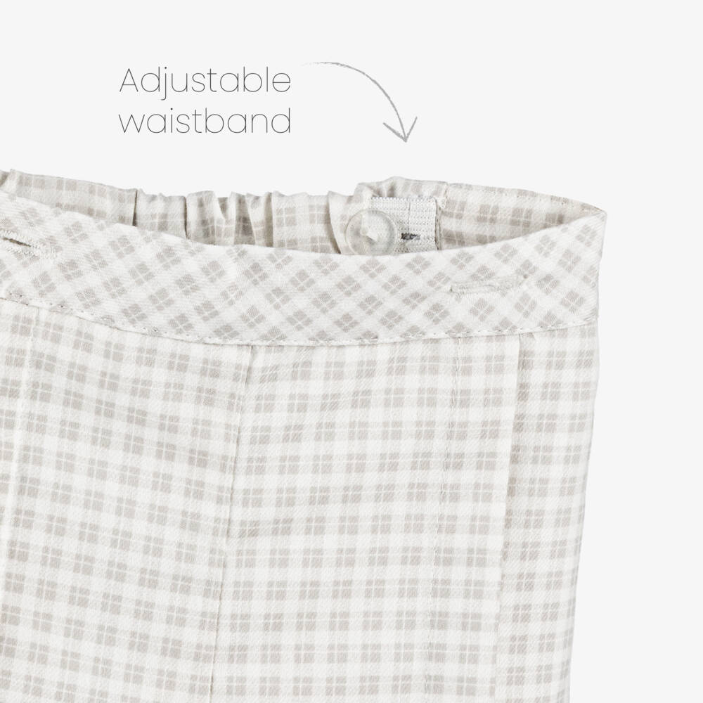 Sarah Louise-Boys White & Grey Cotton Hand-Smocked Buster Suit | Childrensalon Outlet