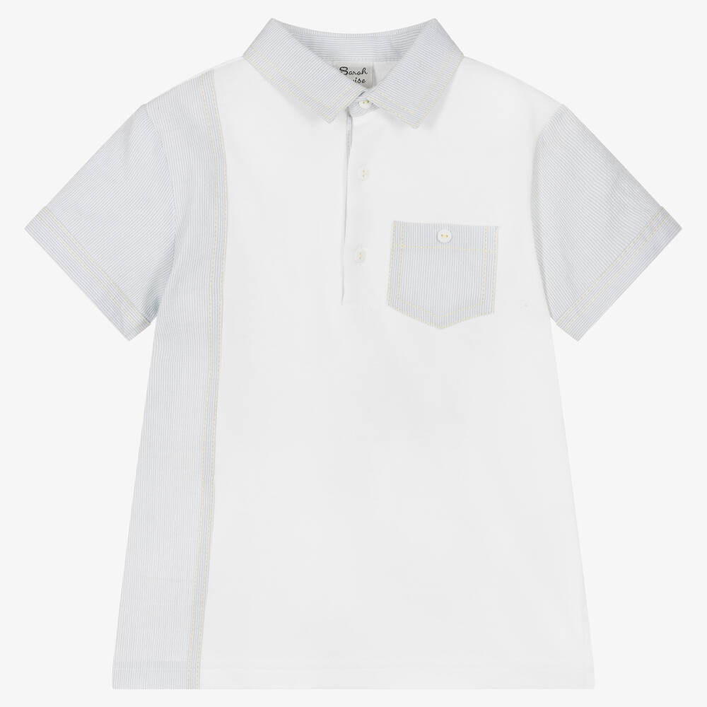 Sarah Louise - Boys White & Grey Cotton Polo Shirt | Childrensalon