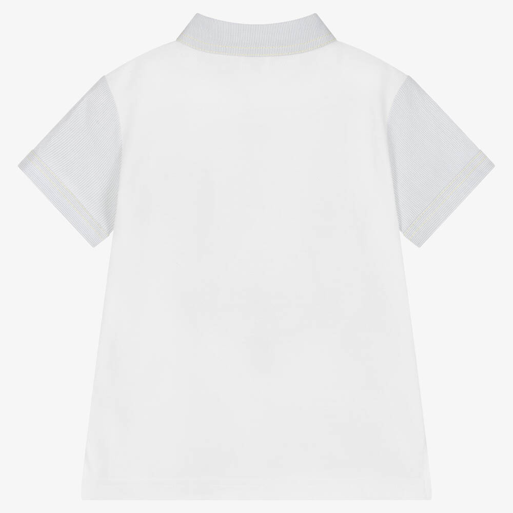 Sarah Louise-Boys White & Grey Cotton Polo Shirt | Childrensalon Outlet