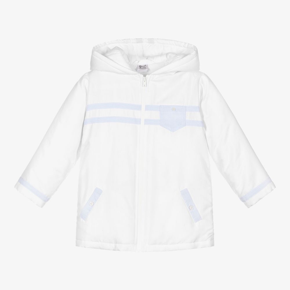 Sarah Louise - Boys White Hooded Coat | Childrensalon