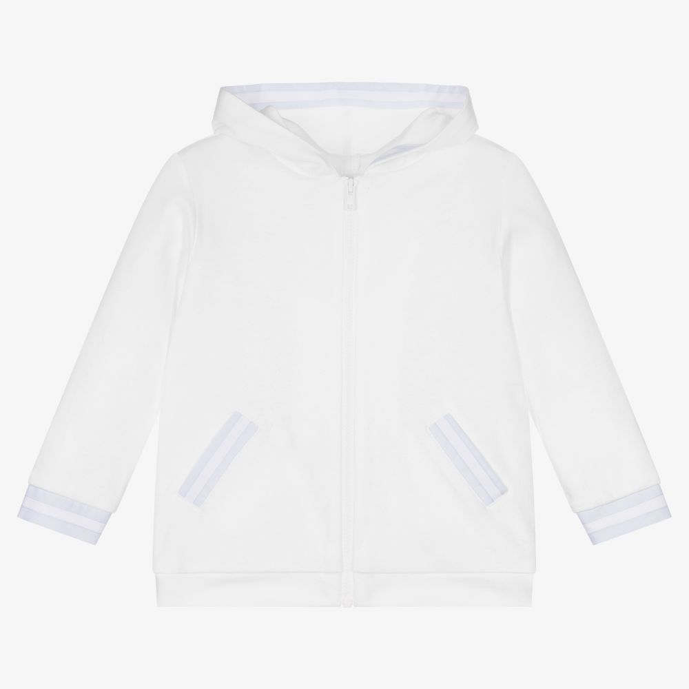 Sarah Louise - Boys White Hooded Zip-Up Top | Childrensalon