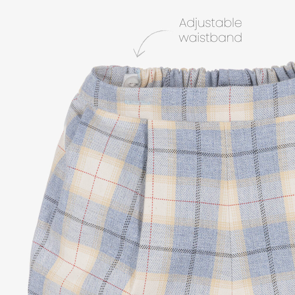 سارا لويز-Boys White & Pale Blue Check Cotton Buster Suit | Childrensalon Outlet