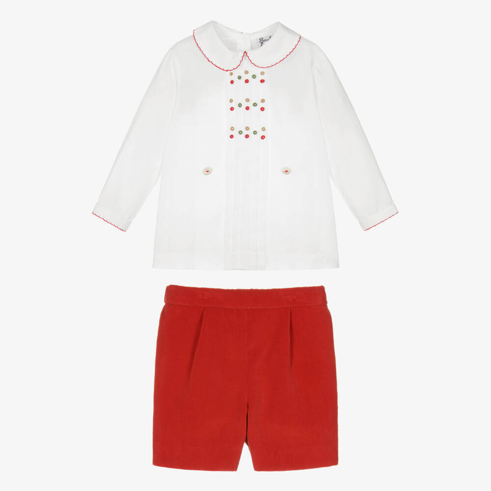 Sarah Louise-Комплект из красного и белого бархата для мальчиков | Childrensalon Outlet