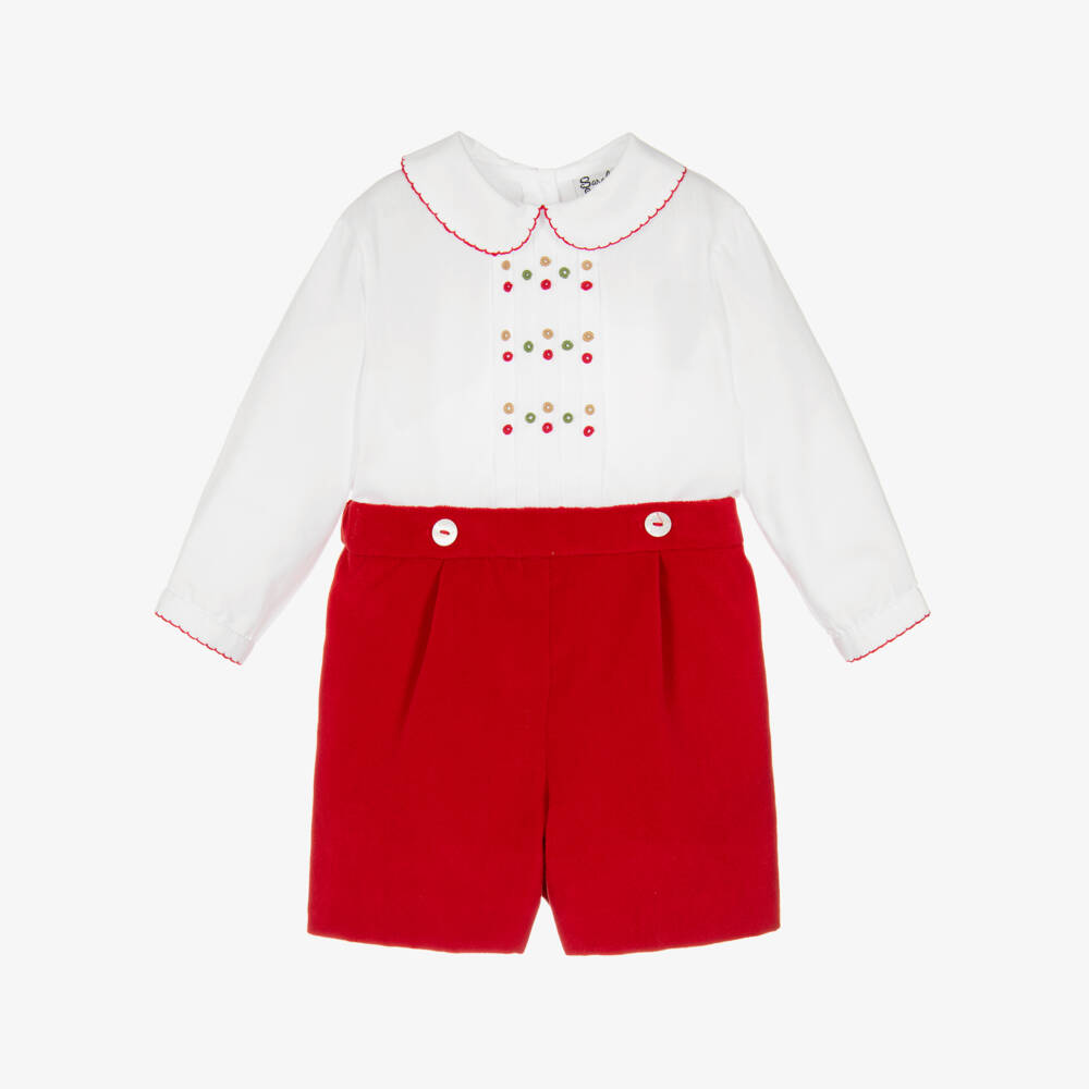 Sarah Louise-Комплект из красного и белого бархата для мальчиков | Childrensalon Outlet