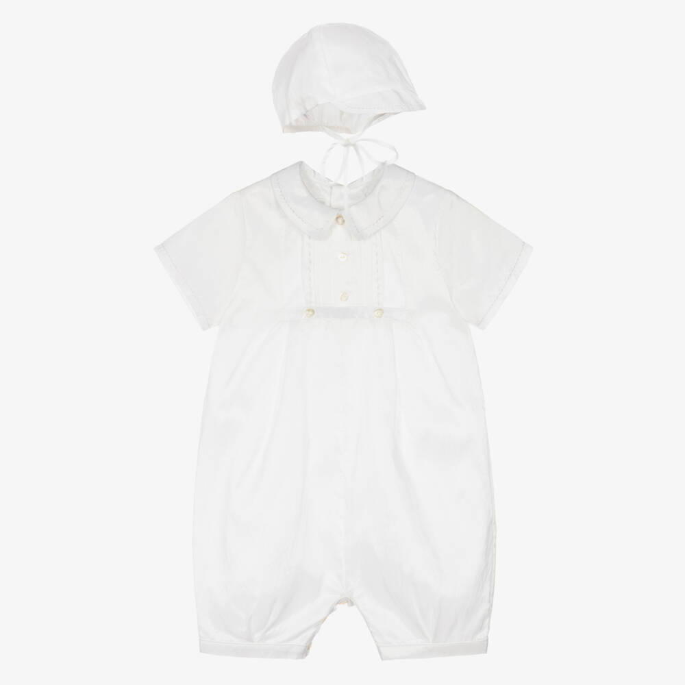 Sarah Louise-Boys White Satin Shortie & Hat Set | Childrensalon Outlet