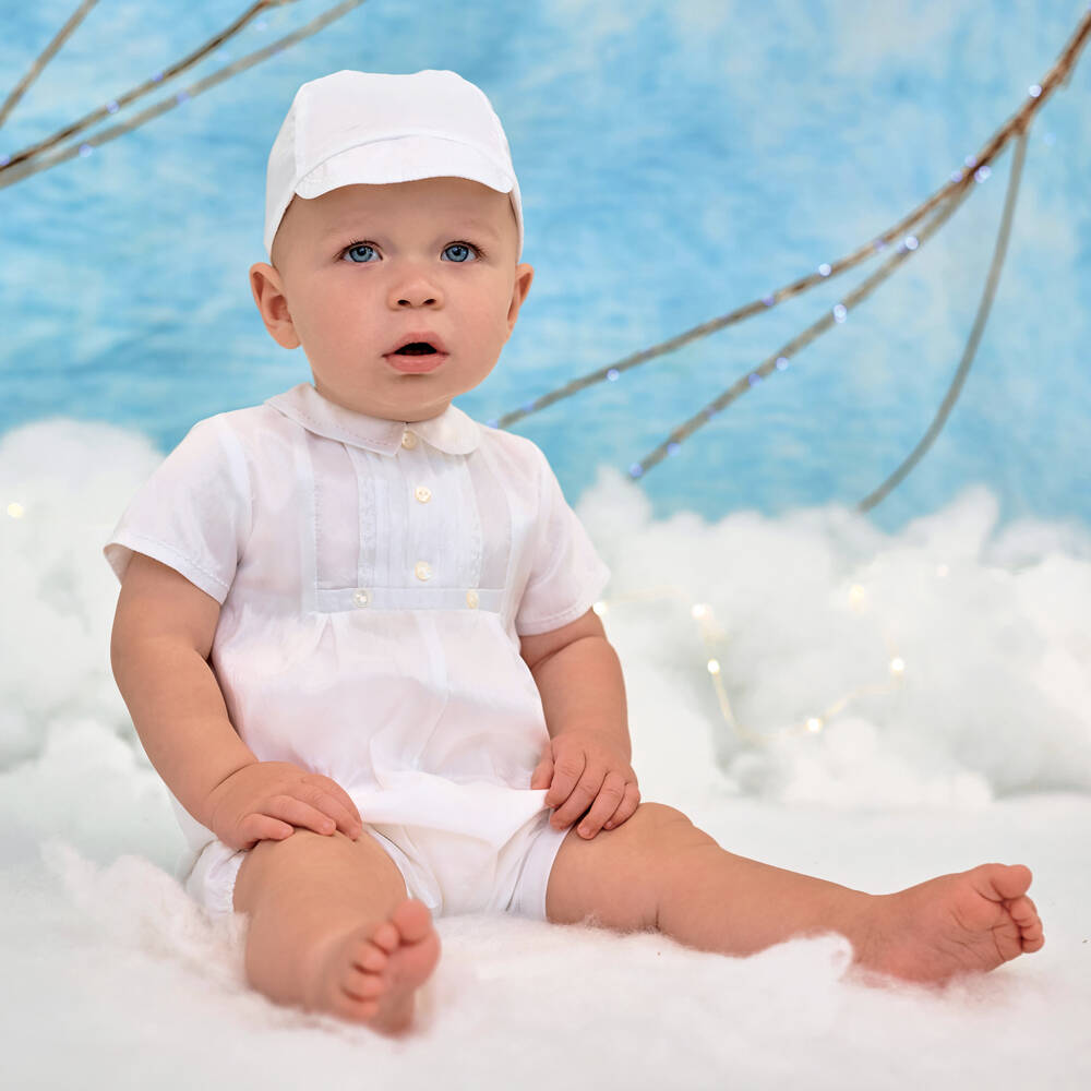 Sarah Louise-Boys White Satin Shortie & Hat Set | Childrensalon Outlet