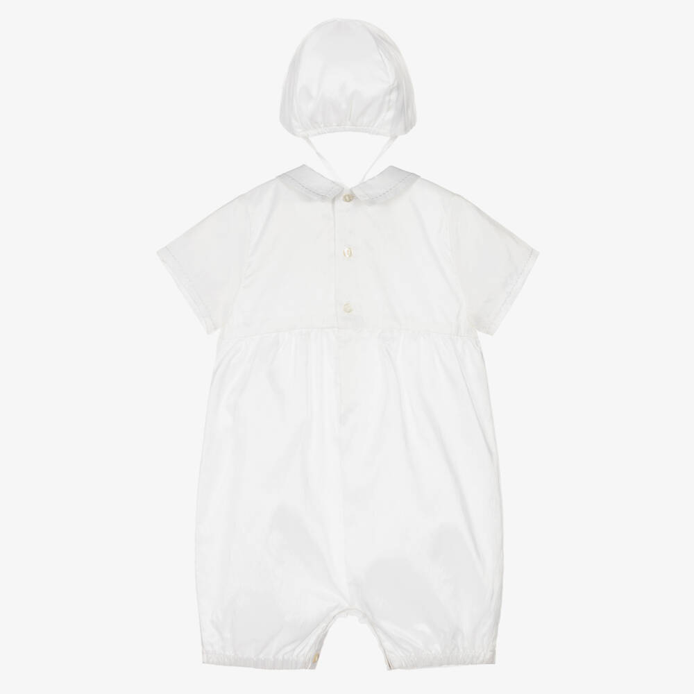 Sarah Louise-Boys White Satin Shortie & Hat Set | Childrensalon Outlet