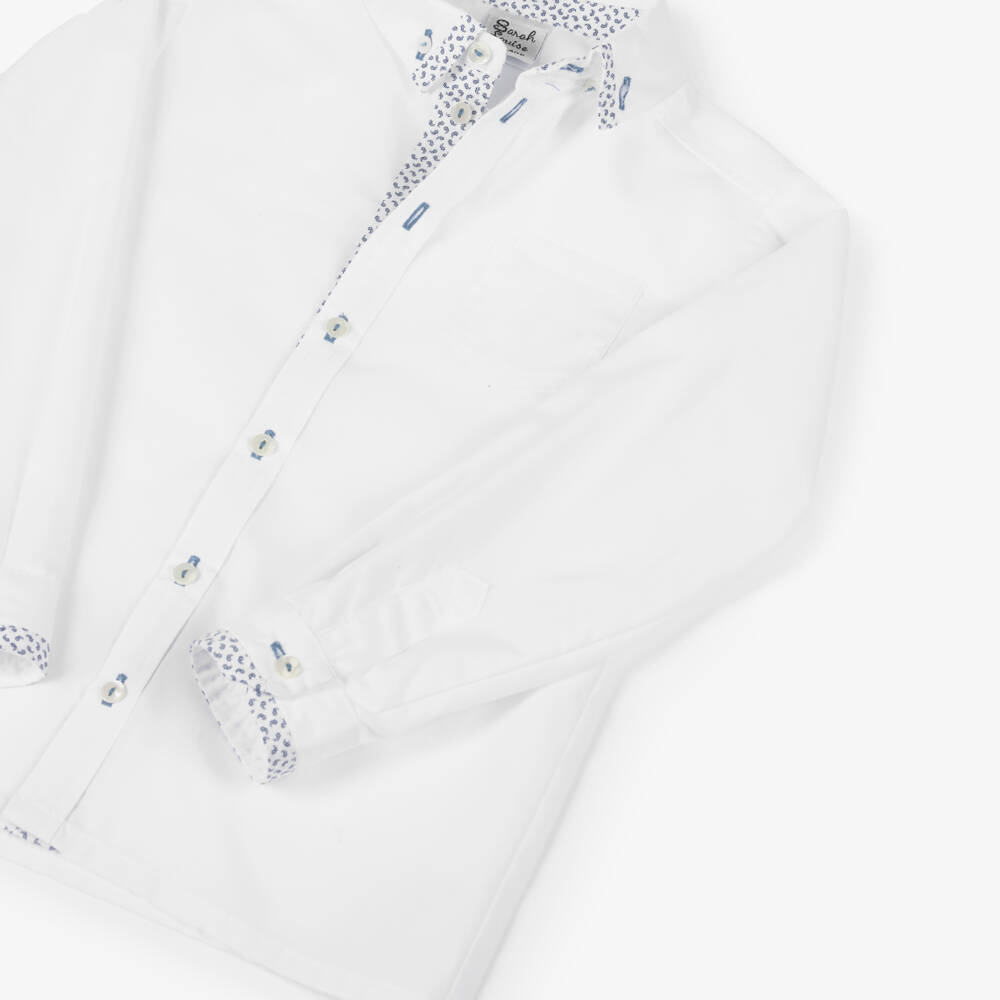 Sarah Louise-Boys White Shirt with Patterned Trim | Childrensalon Outlet