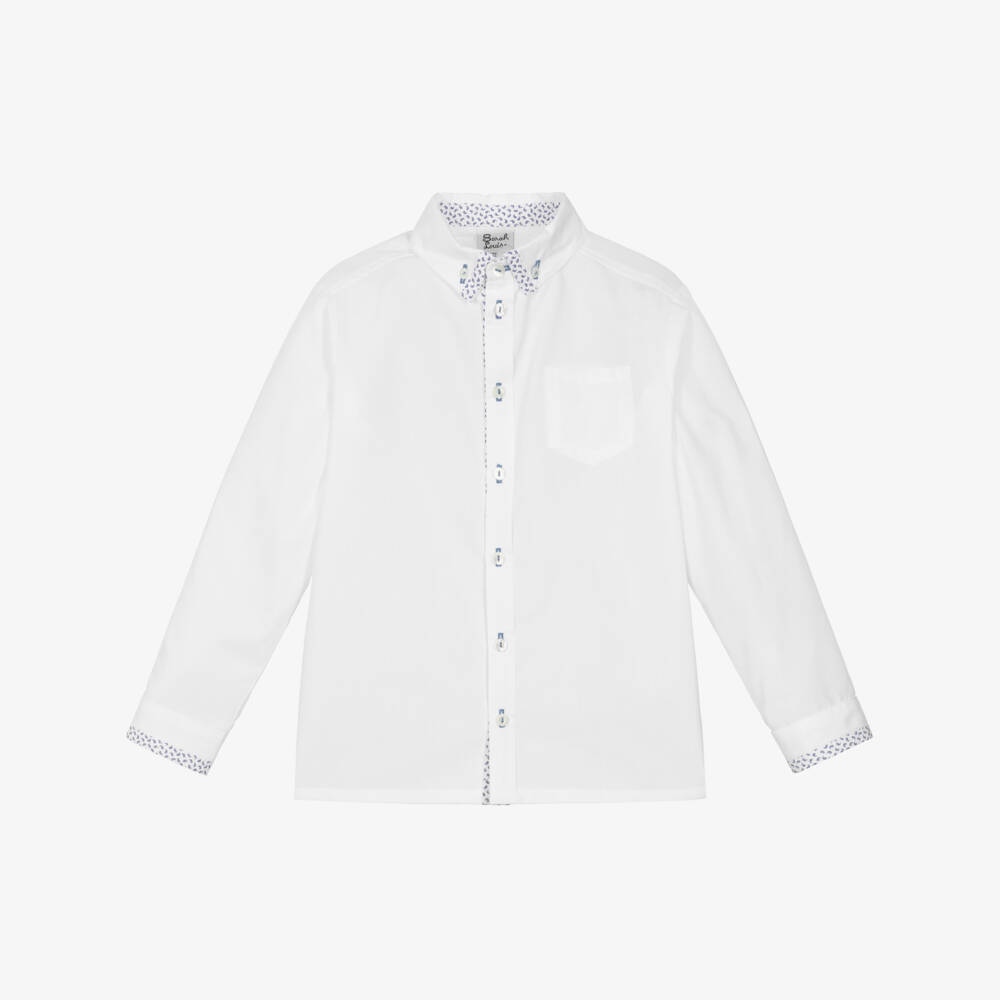 Sarah Louise-Boys White Shirt with Patterned Trim | Childrensalon Outlet
