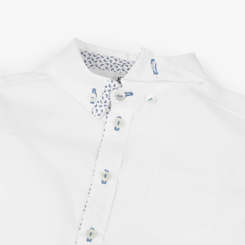 Sarah Louise-Boys White Shirt with Patterned Trim | Childrensalon Outlet
