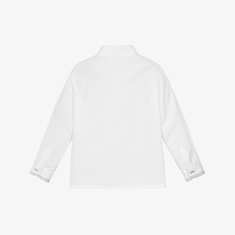Sarah Louise-Boys White Shirt with Patterned Trim | Childrensalon Outlet