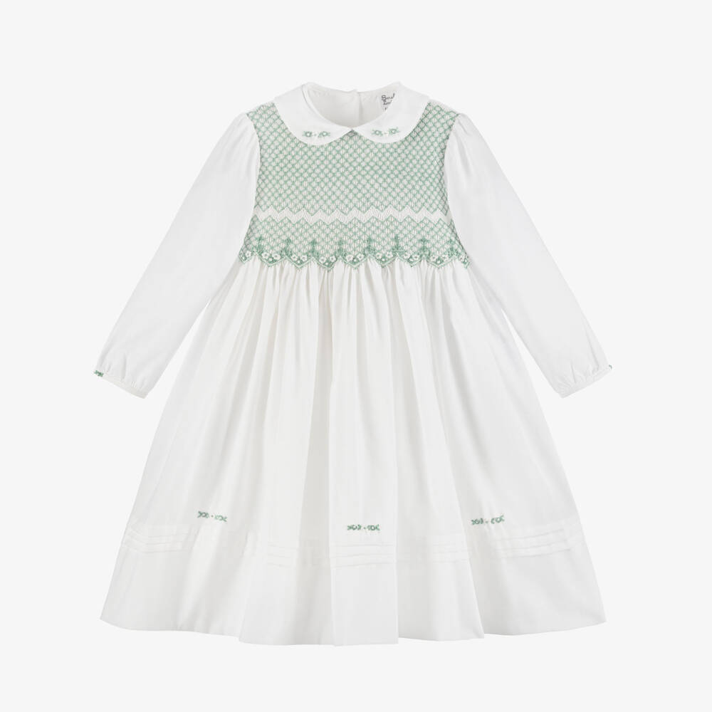Sarah Louise-Exclusive Ivory & Sage Smocked Ls Dress | Childrensalon Outlet