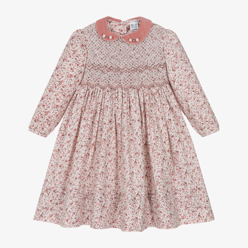 Sarah Louise-Exclusive Pink Aop Dress With Dusky Velvet Collar | Childrensalon Outlet