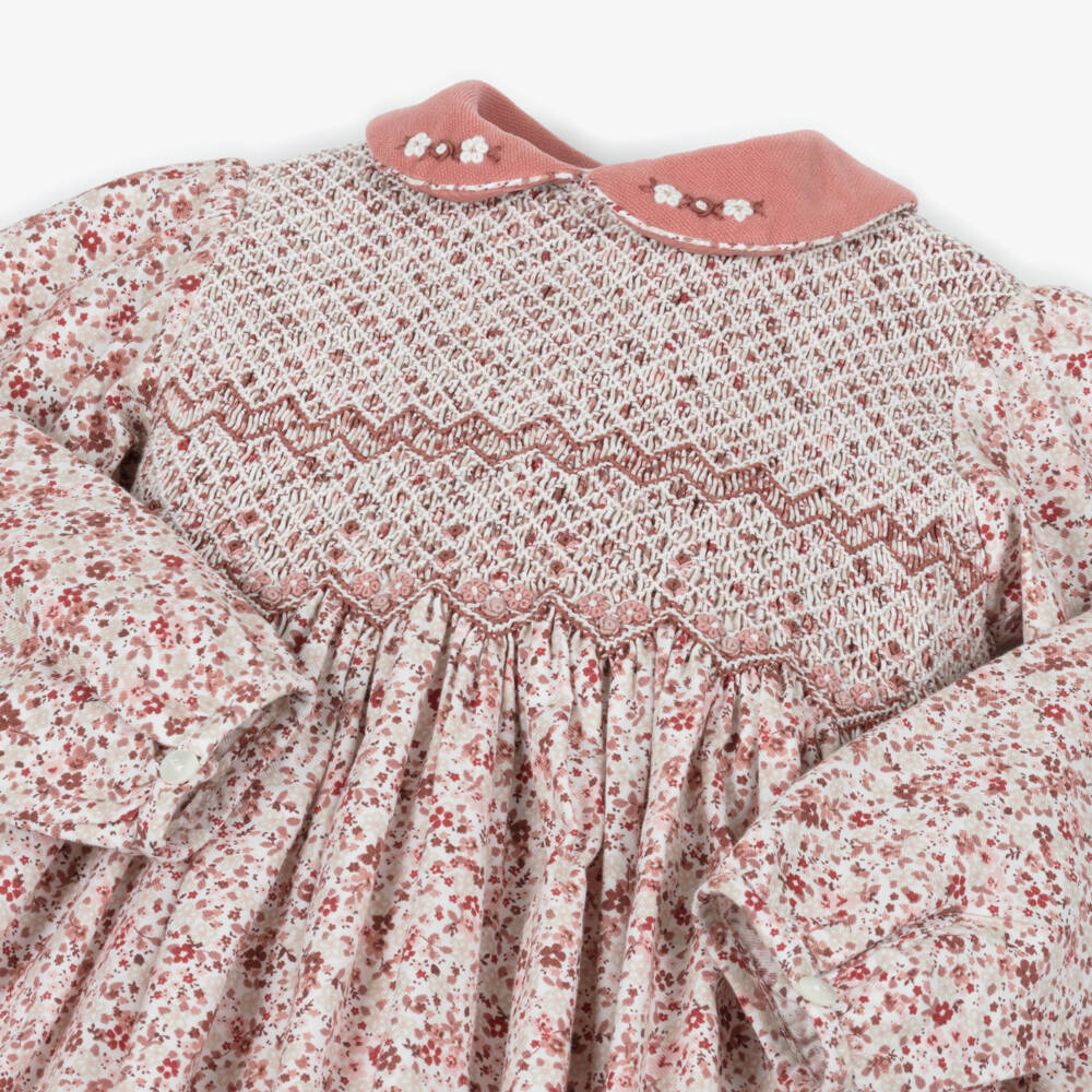 Sarah Louise-Exclusive Pink Aop Dress With Dusky Velvet Collar | Childrensalon Outlet
