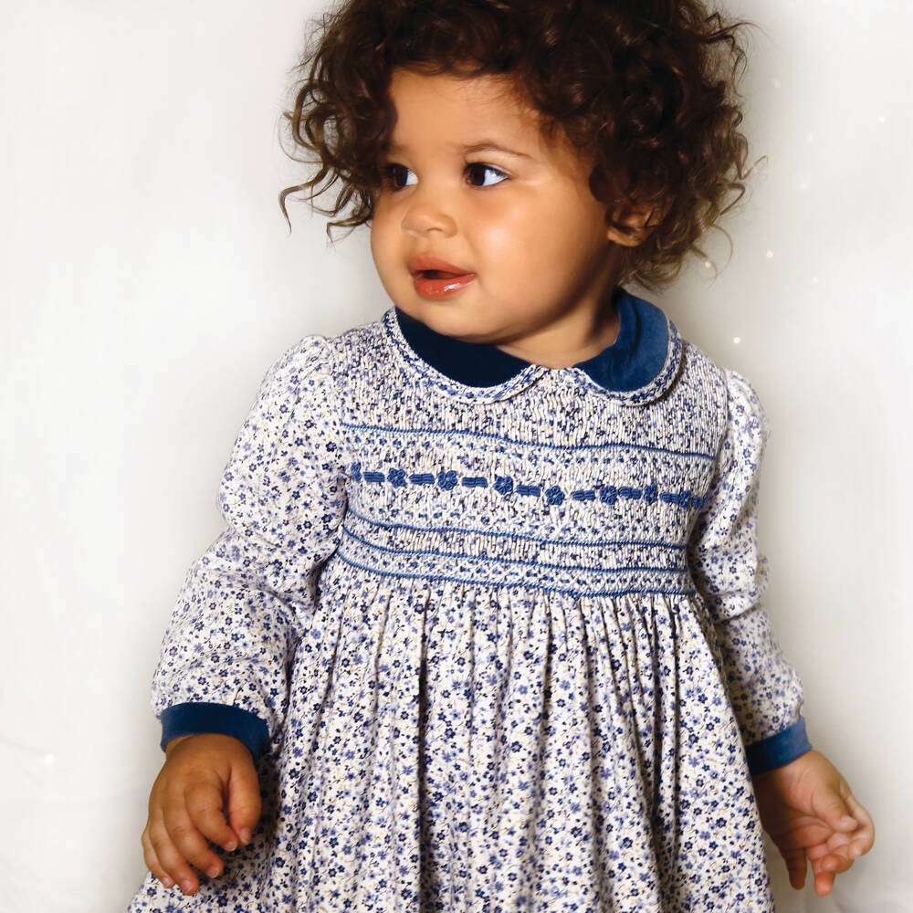 Sarah Louise-Girls Azure Floral Hand-Smocked Dress | Childrensalon Outlet
