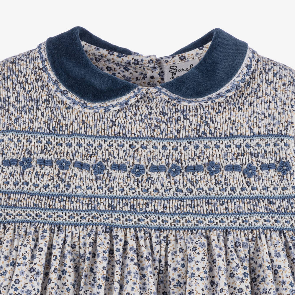 Sarah Louise-Girls Azure Floral Hand-Smocked Dress | Childrensalon Outlet